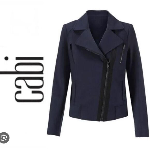 Cabi Chance Moto Jacket Navy black small Style 5476 zip up pockets - Picture 1 of 9